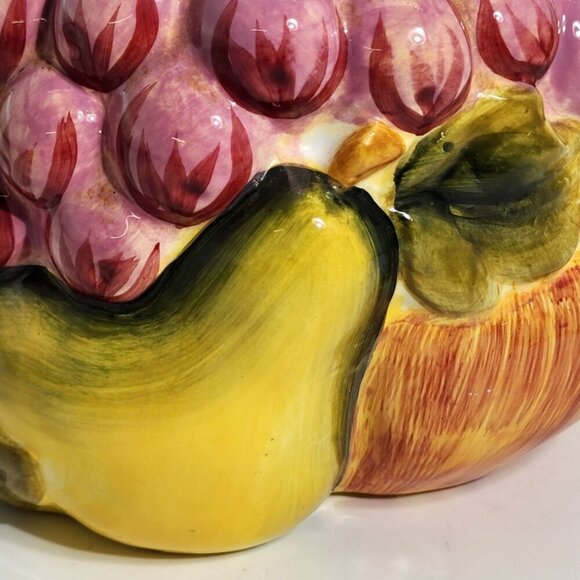 Vintage Ceramic Pitcher With Embossed Fruits Grapes Pineapple Apple Design - Picture 10 of 12